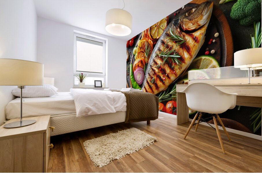 Fish fillet with vegetable garnish healthy diet b 1715272828.1343 Mural print