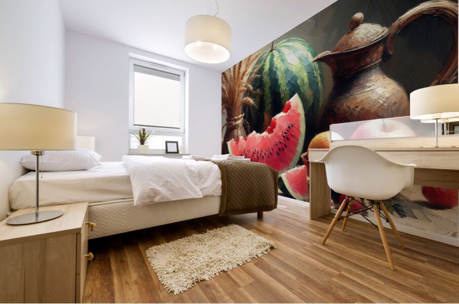 Still life oil painting of watermelon Mural print