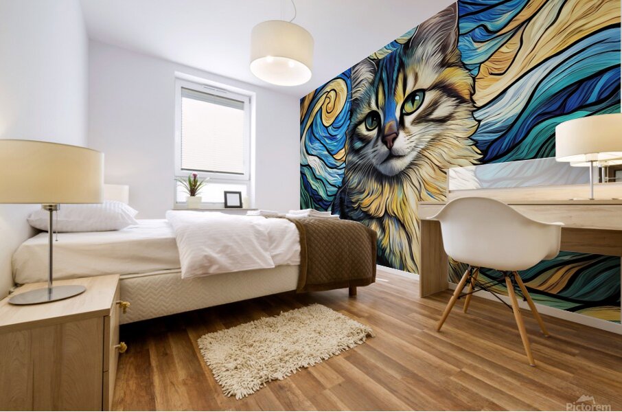 Starry Night Cat Mural print