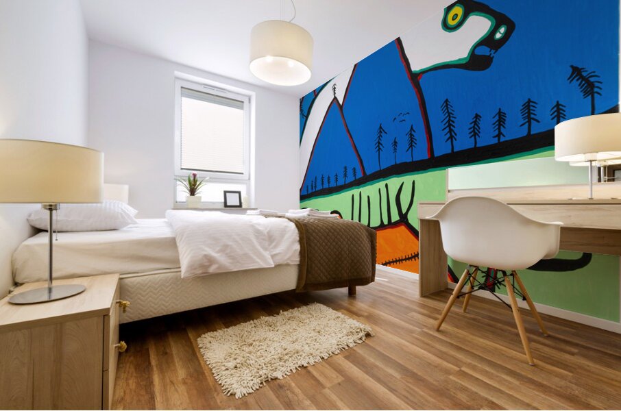 Shaman Grandfather Telling Stories of the Giant Bear -  archival museum print Mural print