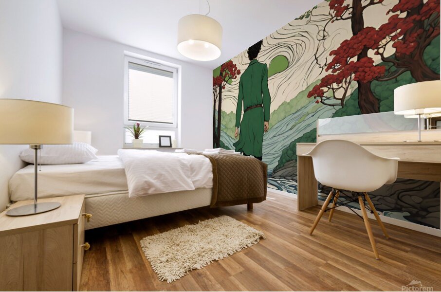 Man In the Swirling River Mural print