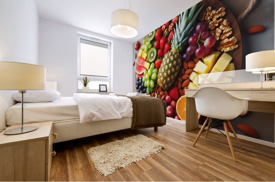 Assorted nuts background. Mix of walnuts almonds Mural print