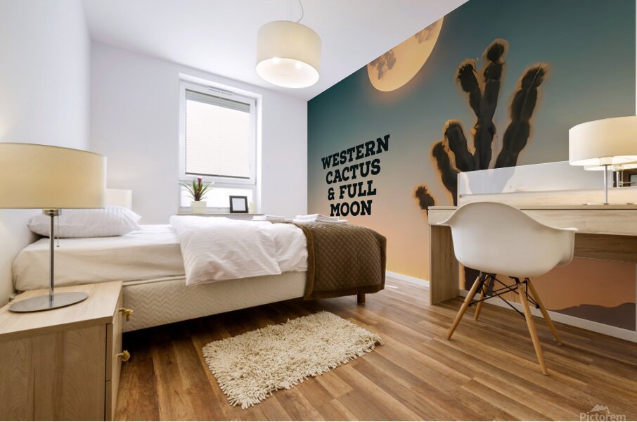 WESTERN CACTUS & FULL MOON Mural print