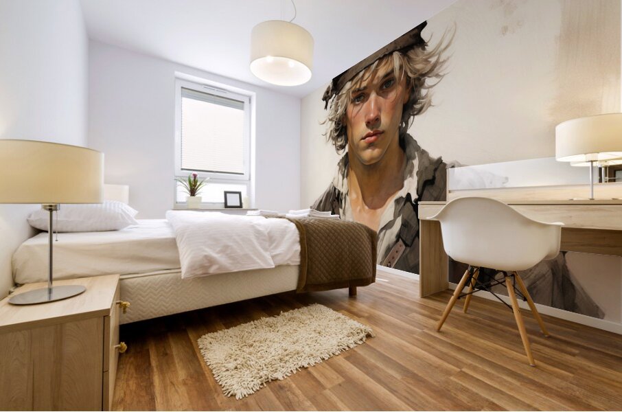 A color illustration of a young man blonde hair 5 Mural print