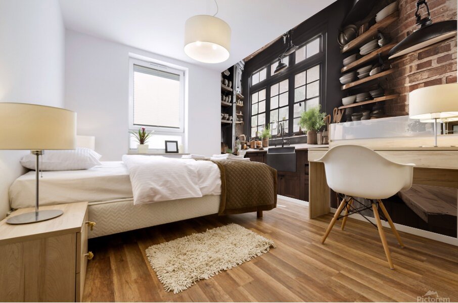 0 Rustic kitchen with exposed brick wall reclaime Mural print