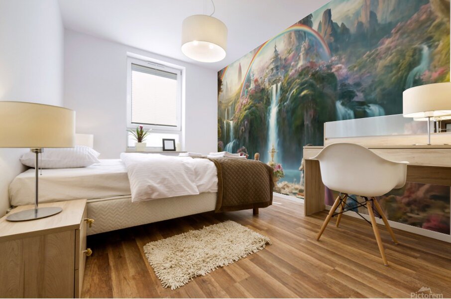 a stunning wall painting depicting a utopian land Mural print