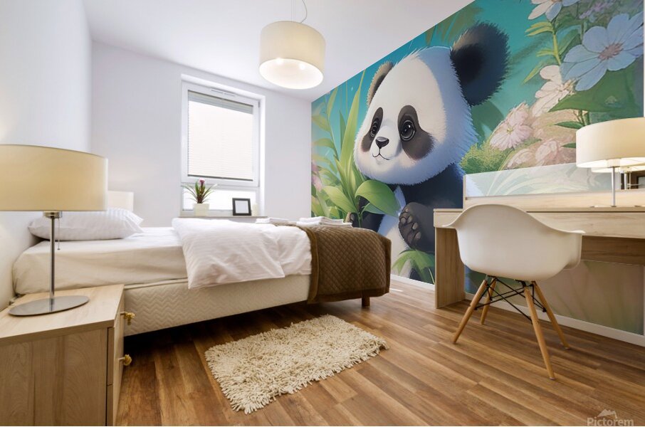 An animestyle digital illustration a baby panda 11 Mural print