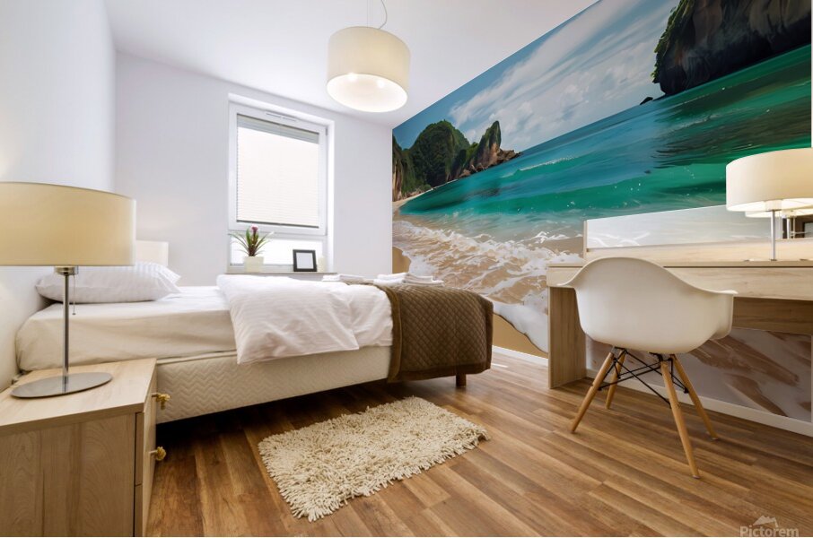 Default A paradise beach of golden sand where cel Mural print