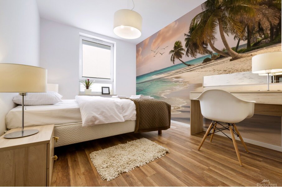 a serene beach scene with crystal clear turquoise Mural print