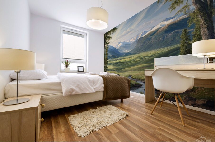 a stunning hyper realistic landscape mural featur Mural print