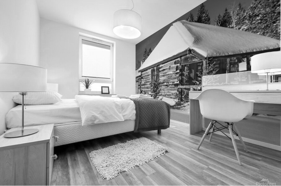 Winter Log Building Mural print