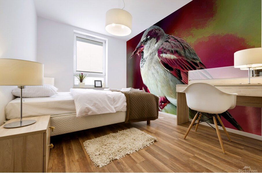 Natures Symphony: A Tapestry of Floral Beauty and Avian Grace Mural print