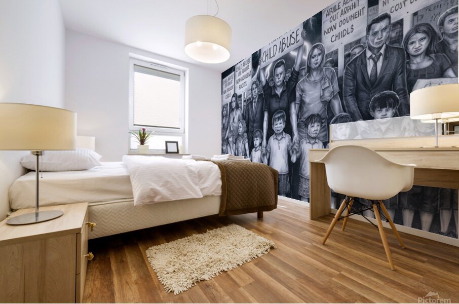 A pencil drawing conveying the fight against violence towards children Mural print