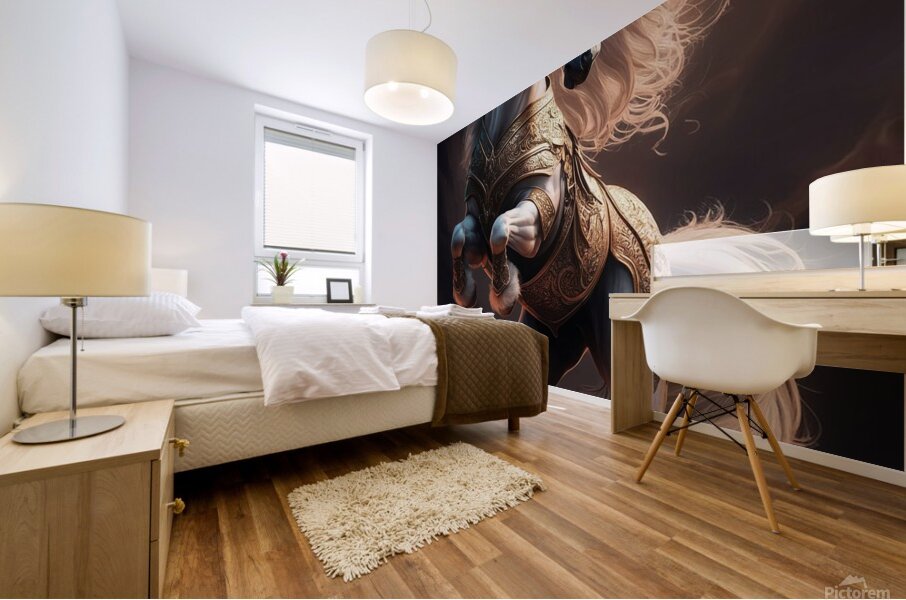 majestic white maned stallion powerful stance int Mural print