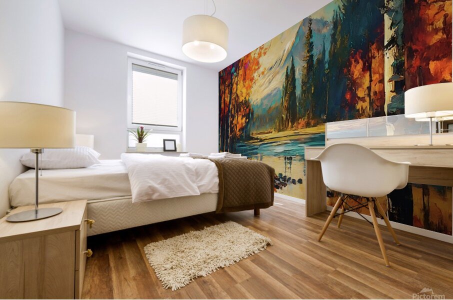 landscape with trees and river Mural print