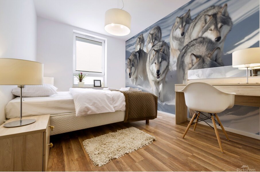 Wolves in the Snow Mural print