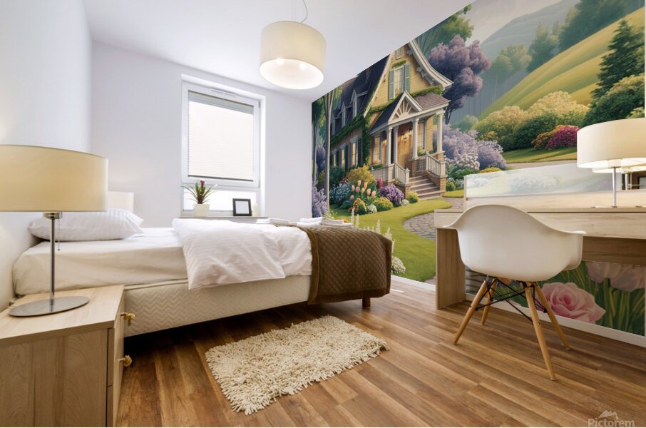 Blossoming Haven: A Picturesque Countryside Retreat Mural print