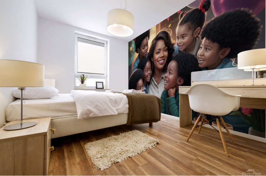 a heartwarming illustration of a loving mother an Mural print