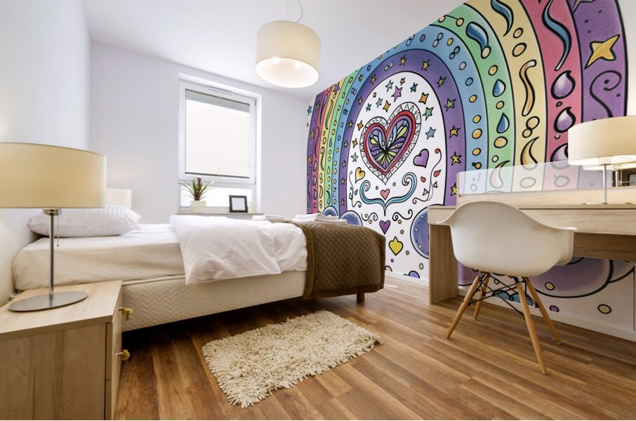 A coloring book page featuring a rainbow each w 3 Mural print