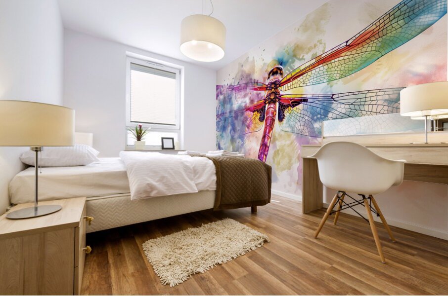 A breathtakingly beautiful dragonfly its wings  a Mural print