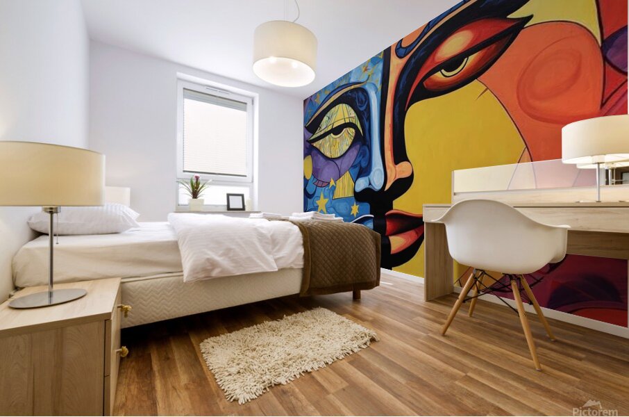 womans face with stars and moon Mural print