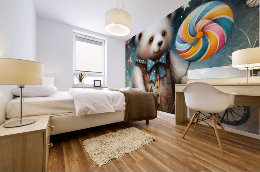 342 Mixed media painting of a whimsical bear Mural print