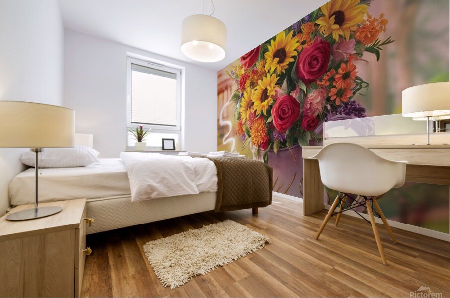  brimming with a vibrant medley of wildflowers. The teapot vase Mural print