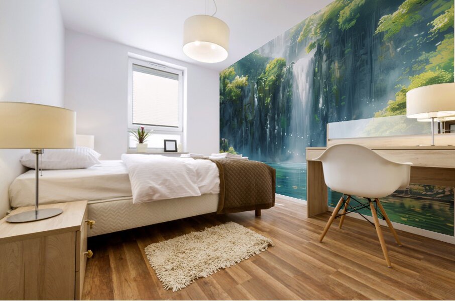 A breathtaking vista of a cascading waterfall f 1 Mural print