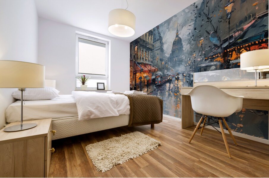 A captivating depiction of a bustling Parisian  d Mural print