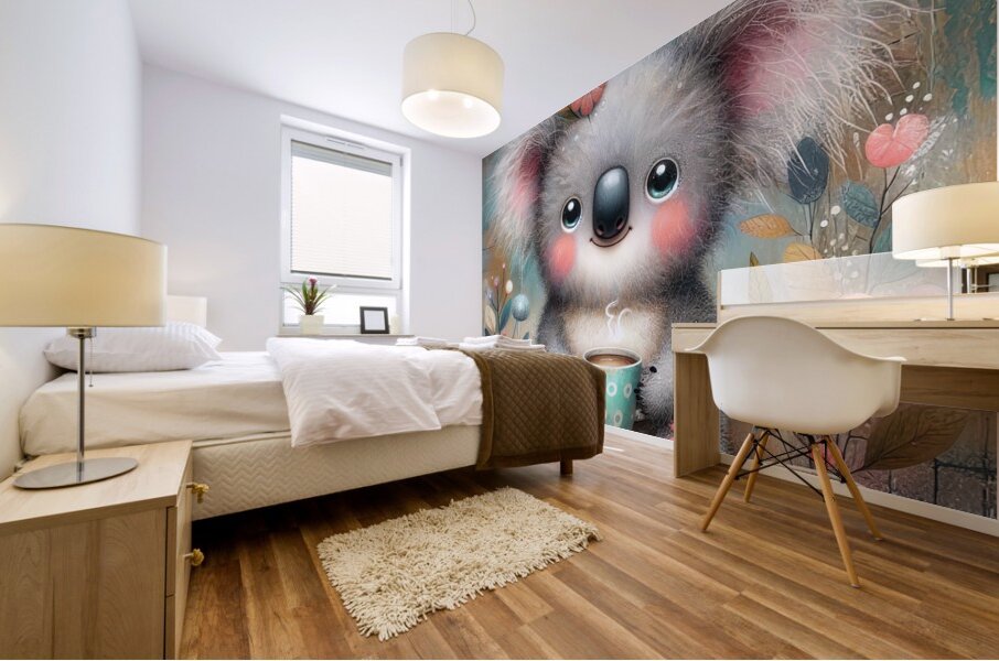 57 Mixed media painting of a whimsical koala Mural print