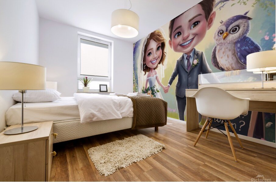 a whimsical and charming illustration of a young Mural print