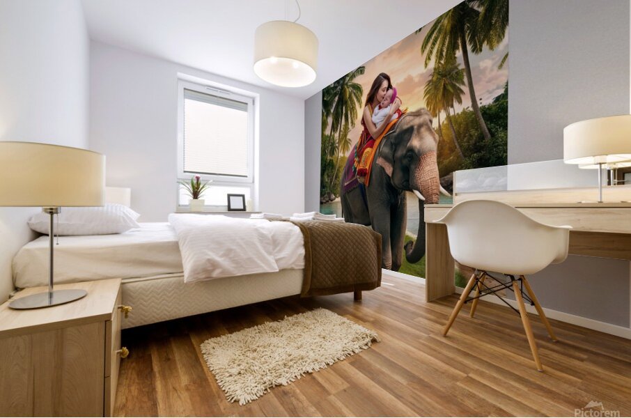 a captivating image of a woman lovingly cradling Mural print