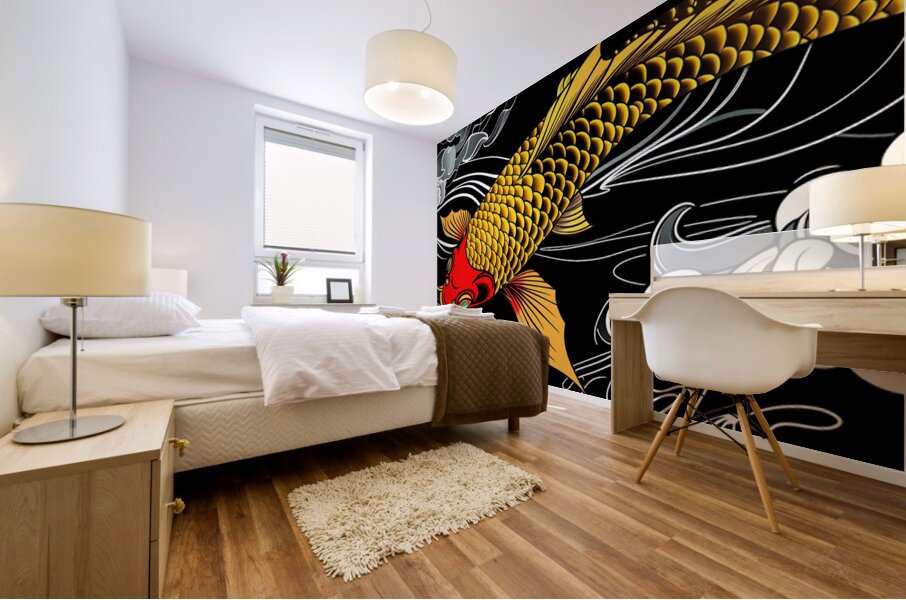 Traditional japanese koi fish with floral patterns Mural print