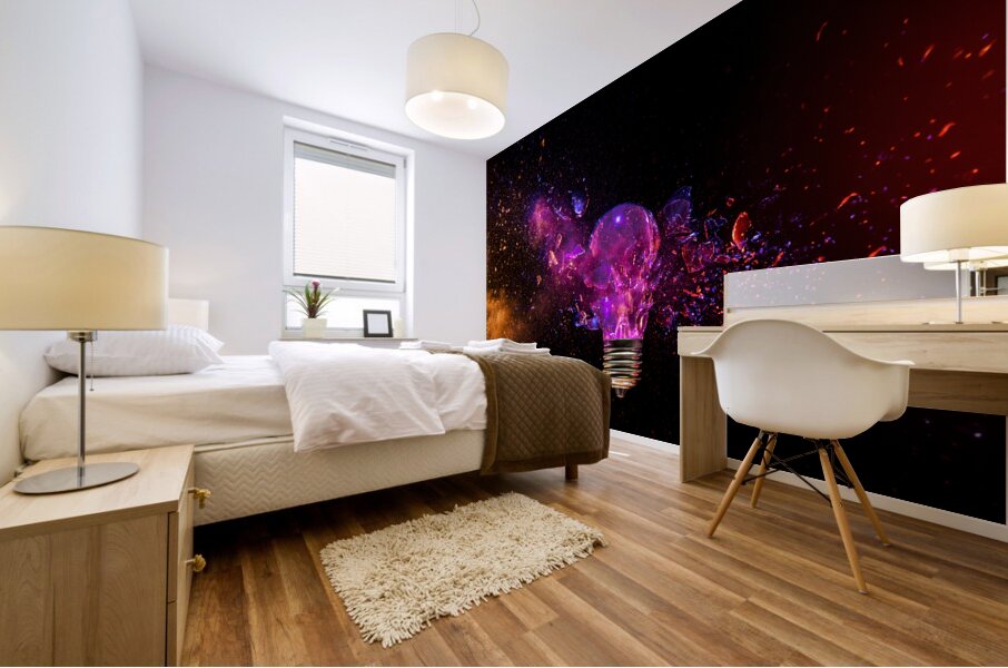 Exploding light bulb concept on dark background Mural print
