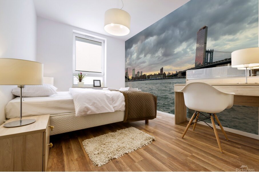 Sunset at Brooklyn & Manhattan Bridges Mural print