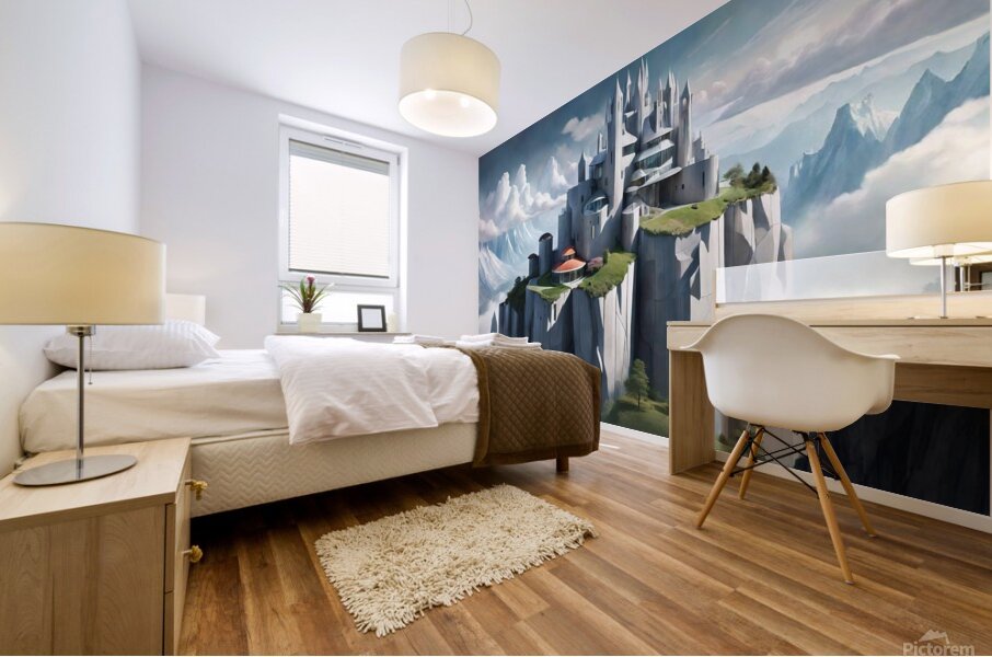 Architectural Marvel on a Rocky Precipice: A Fusion of Gothic and Art Deco Inspirations Mural print