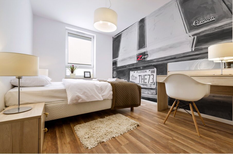  1973 Blue & White Chevrolet Camaro Z28 X 6 Mural print