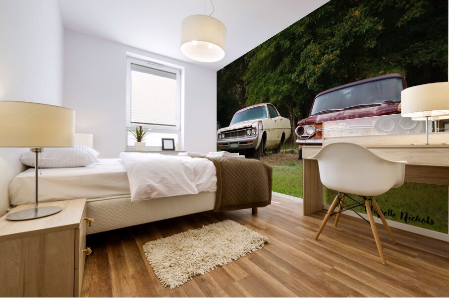Old Cars in a Field Mural print