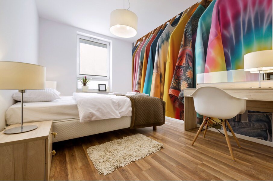 35 Colorful T Shirts Hanging on Clothes Rack Mural print