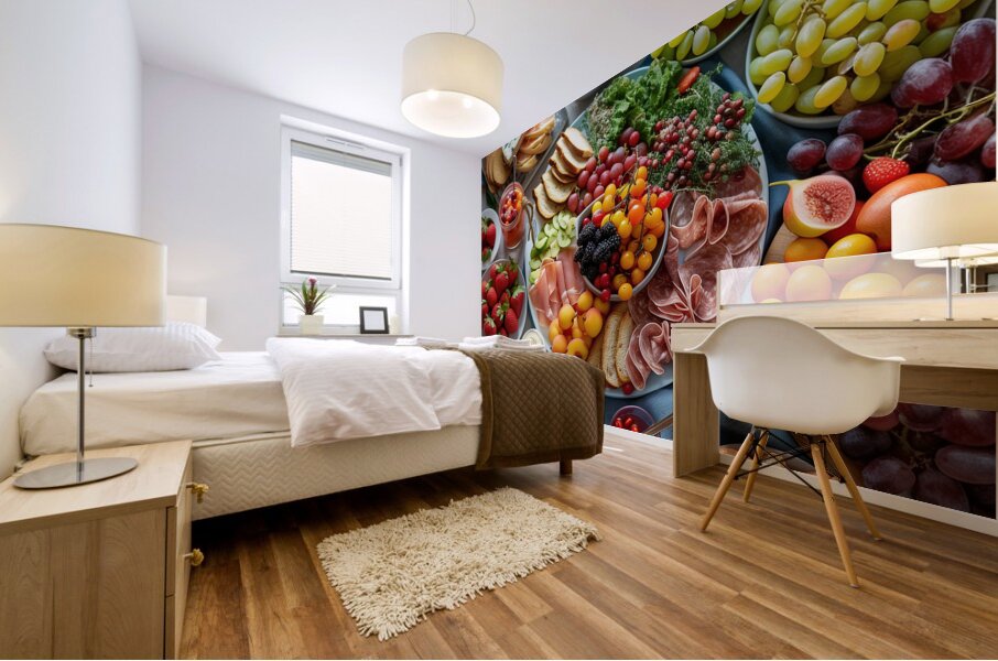 a top view of colorful table set with many diff 2 Mural print