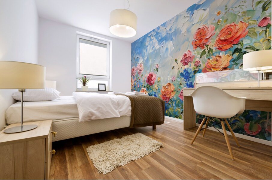 A tranquil garden scene adorned with blooming r 0 Mural print