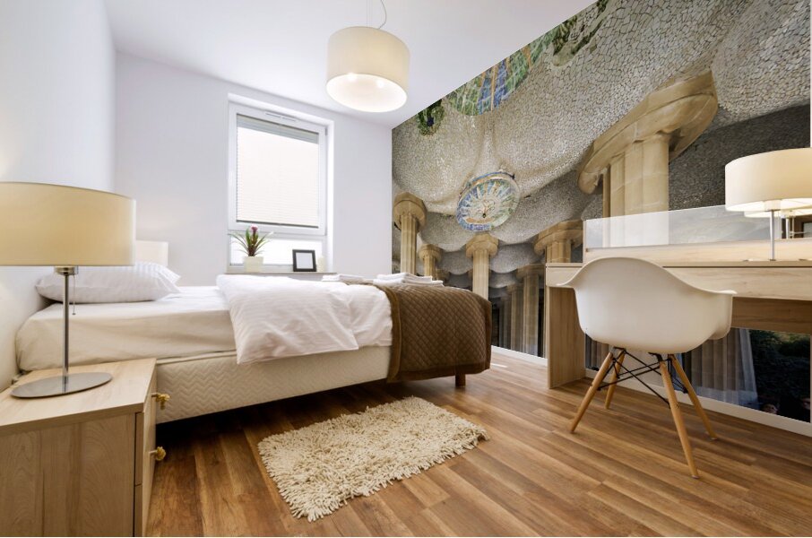 Barcelona. Catalonia. Spain. Columns and Domes of Hypostyle Room in Park Guell Mural print