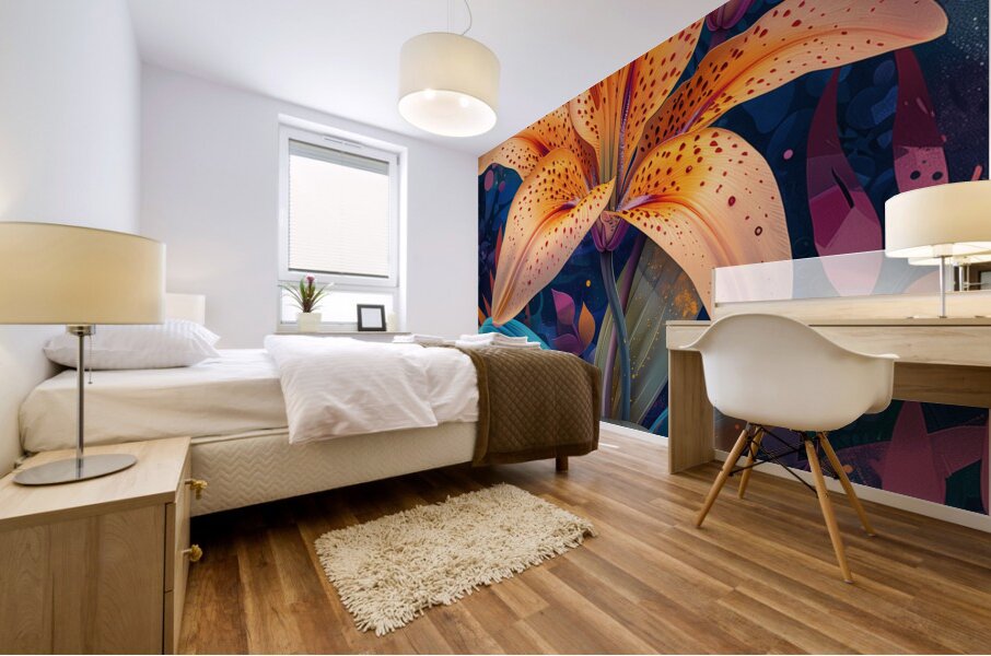 A vibrant lily flower in full bloom depicted wi 5 Mural print