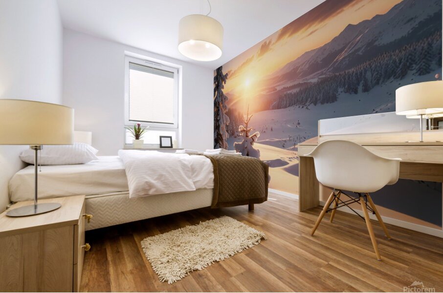 Sunrise Over a Snowy Landscape amazing serene landscape Mural print