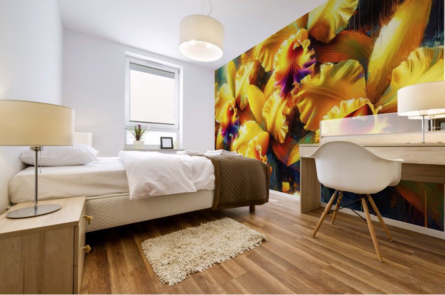 ai artist debra amerson yellow catlea orchids dee Mural print