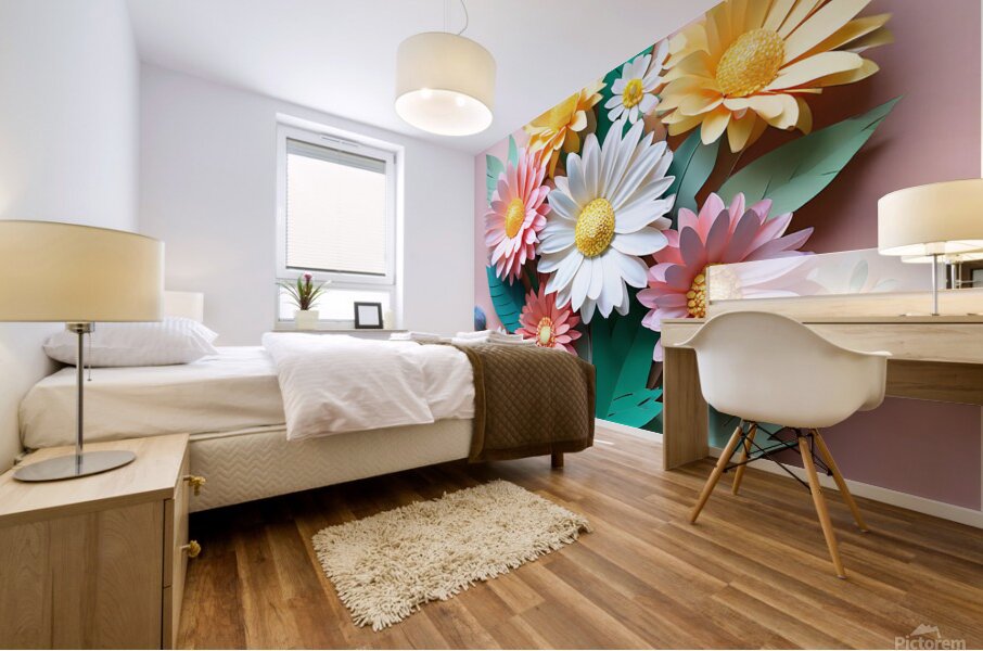  a vibrant bouquet of paper crafted flowers in paper-crafted Mural print