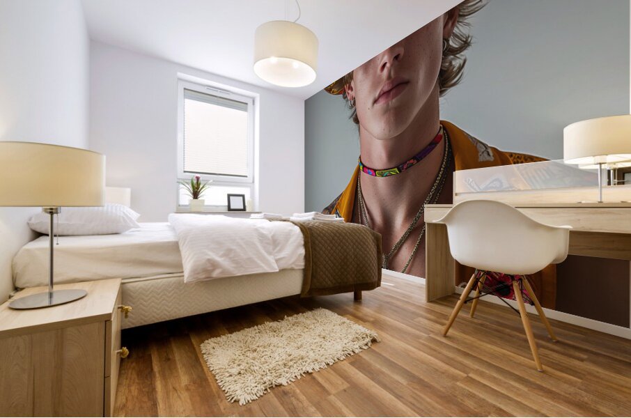 a young man in his early 20s blond hair blue ey a Mural print