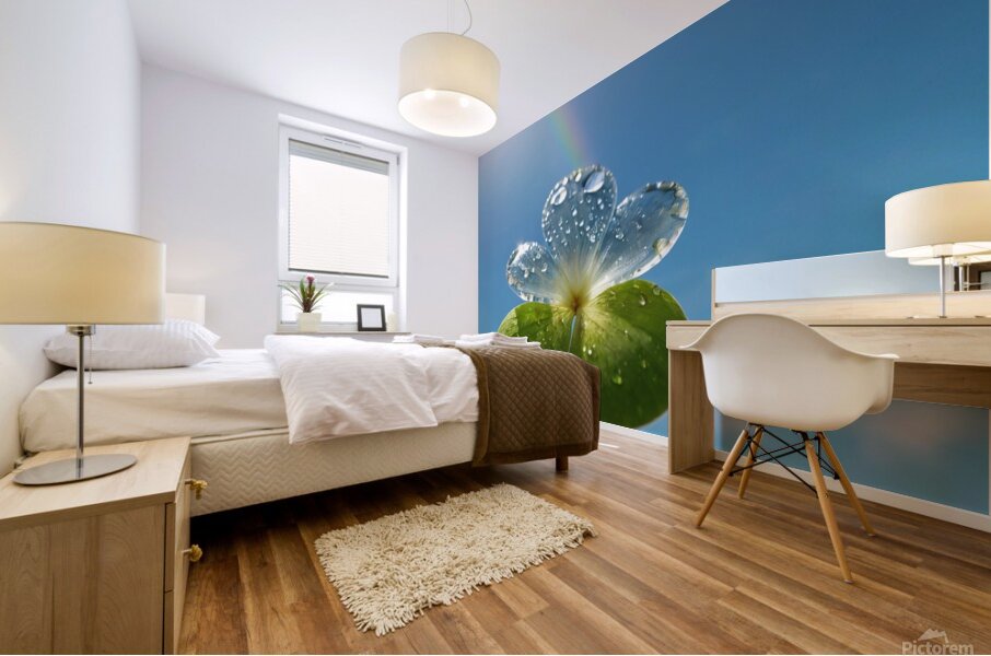 lovely pastel rainbow on the clearly blue sky background Mural print