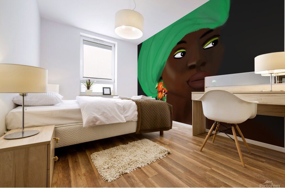 Jamaican Woman in Green Head Wrap with Ackee Earrings Mural print