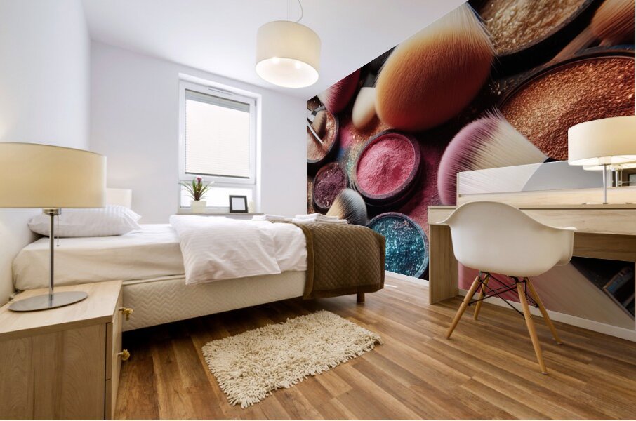 109 Close Up View of Makeup Brushes with a Variet Mural print